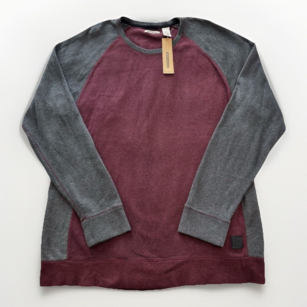 DKNY Jeans Men's Thermal Shirt Dark Wine & Gray Long Sleeve XXL Casual Cabin NWT